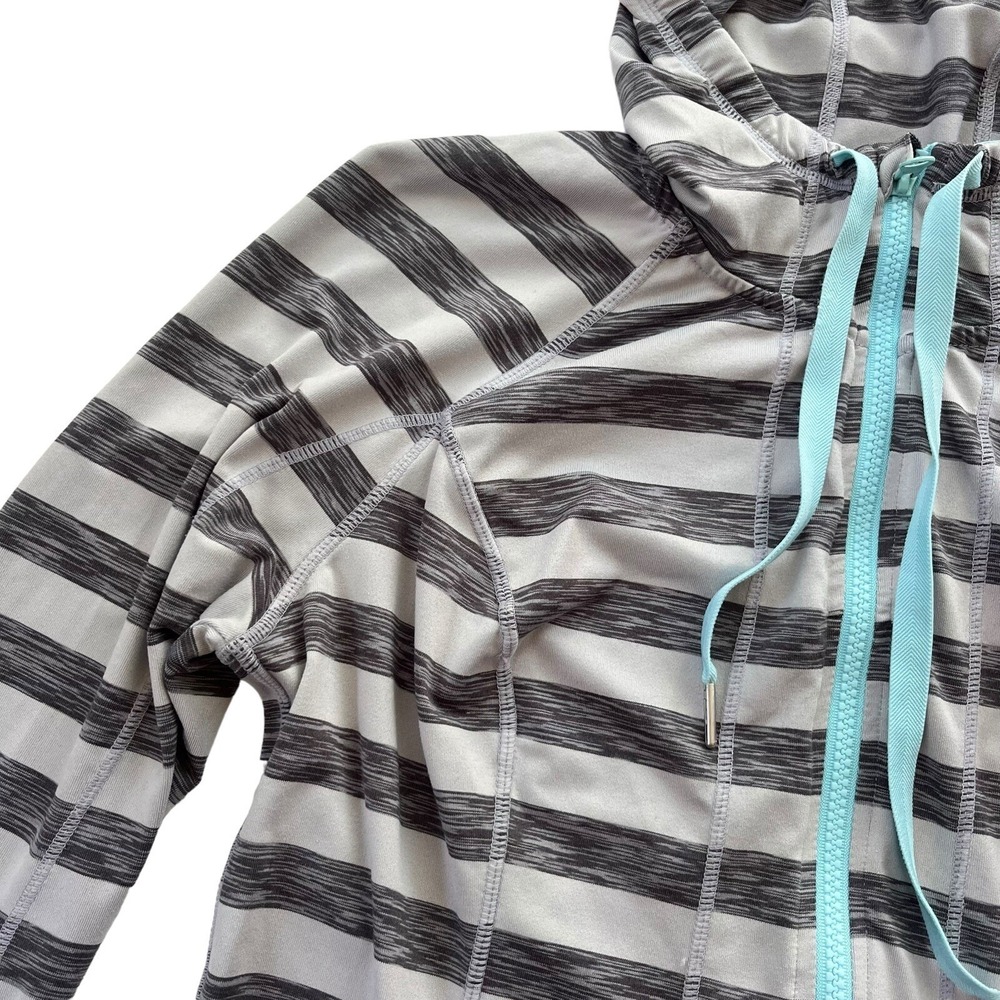Lukka Women's L Grey Turquoise Striped Full Zip Thumbholes Active Hoodie Sporty - Picture 7 of 16
